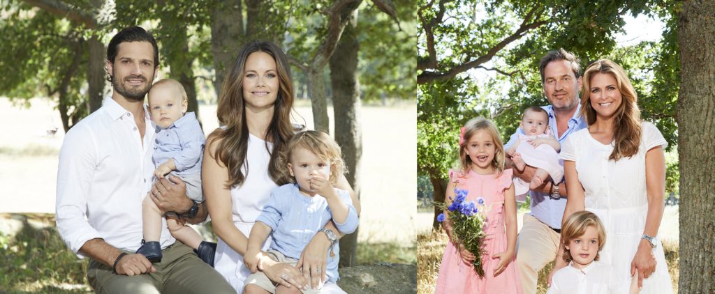 Prins Carl Philip och Prinsessan Madeleine med familjer.