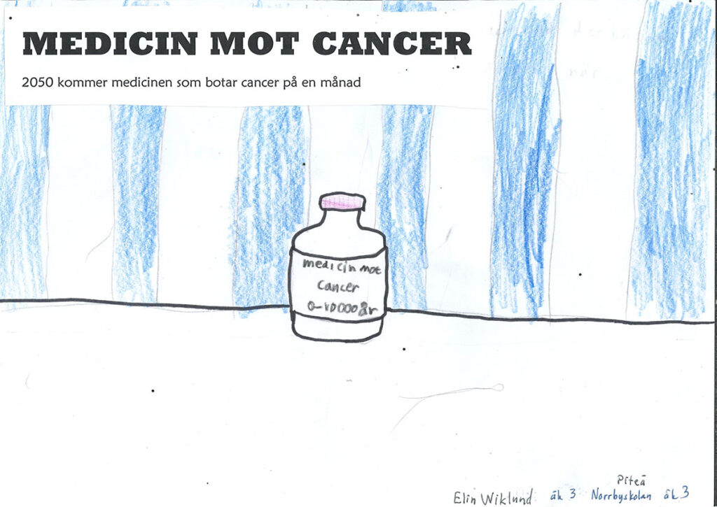 Teckning av en flaska med medicin i.